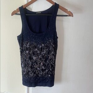 Express Women's Navy with Black Embellishment Tank Top xs